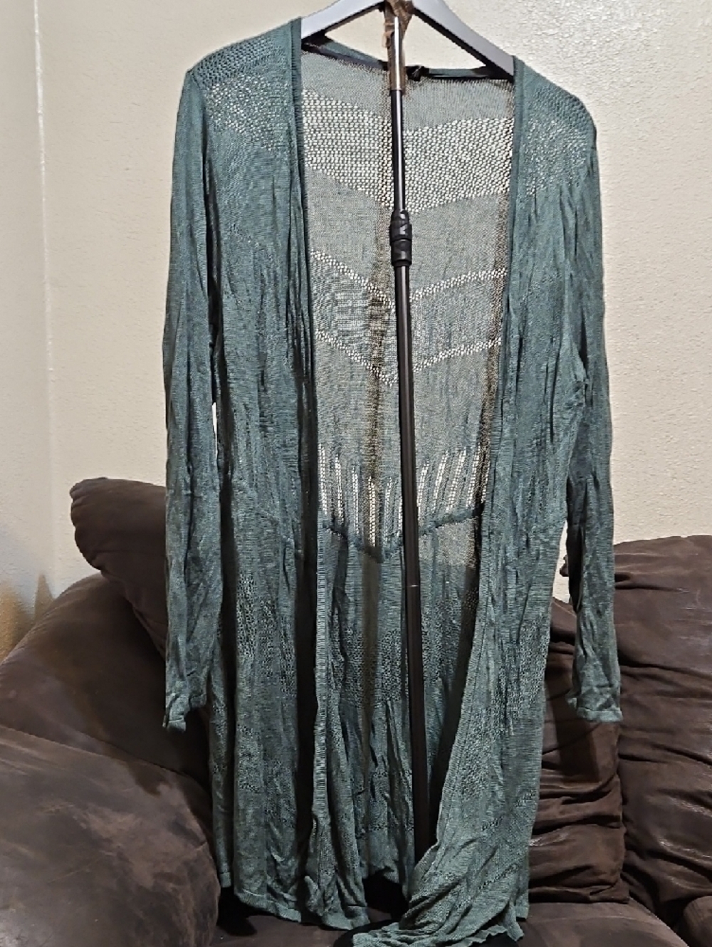 Lightweight Open-Front Green Women's Cardigan - Picture 3 of 9